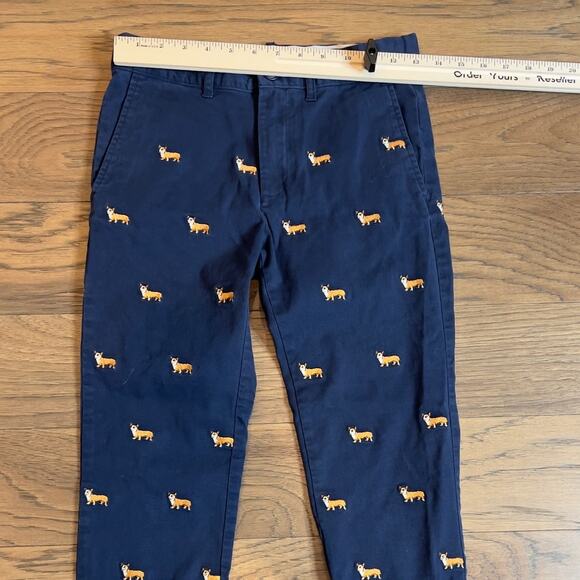 Boys Corgi Print Chino Pants Blue Casual Puppy Dog Pattern - Picture 3 of 7